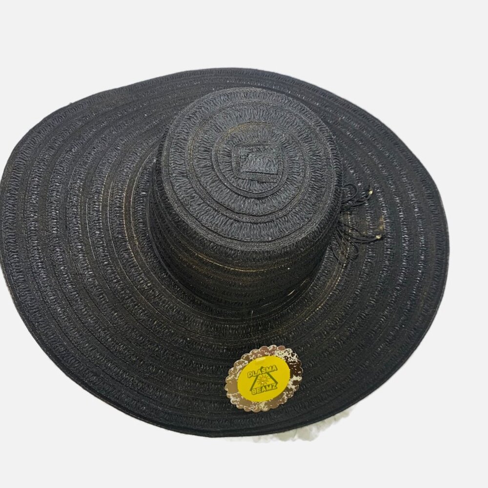 Black & Gold Wide Brim Straw Sun Hat